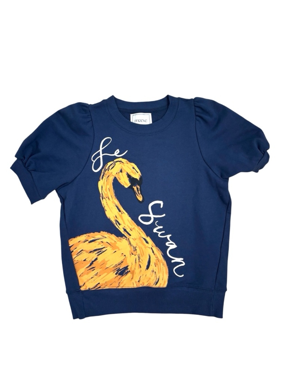 NWT Maeve Navy Blue Puff-Sleeve Swan Pullover size XS - Picture 3 of 9